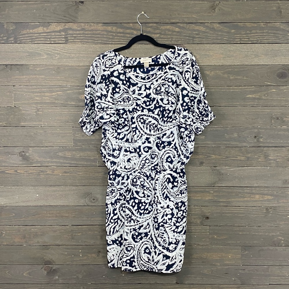 Loft Elastic Waist Navy White Lightweight Dress